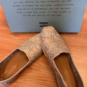Toms Silver Glitter Slip Ons